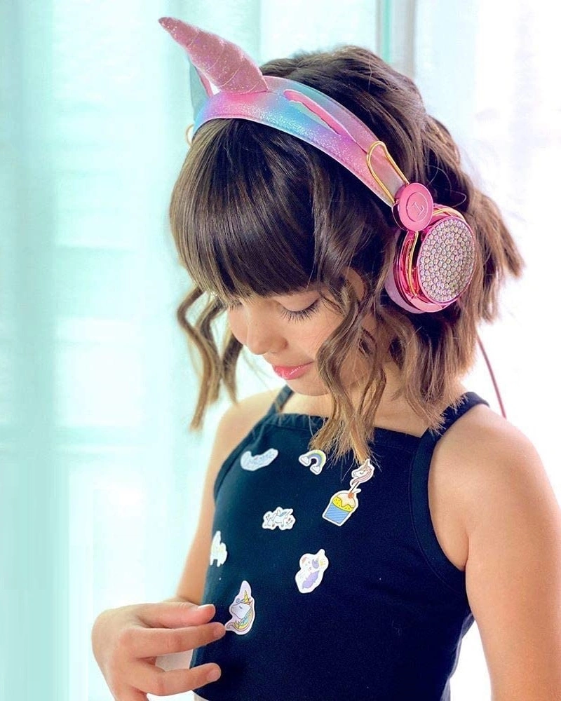 Wholesale Christmas Gifts Cute Diamond Unicorn Cotton Headphones Wired Kids Headsets