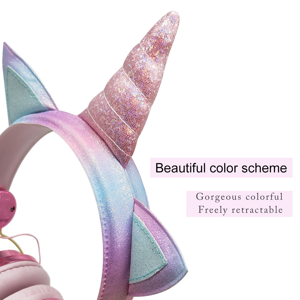 Cute Diamond Unicorn Wired Headphone with Microphone for Kids Christmas Gifts