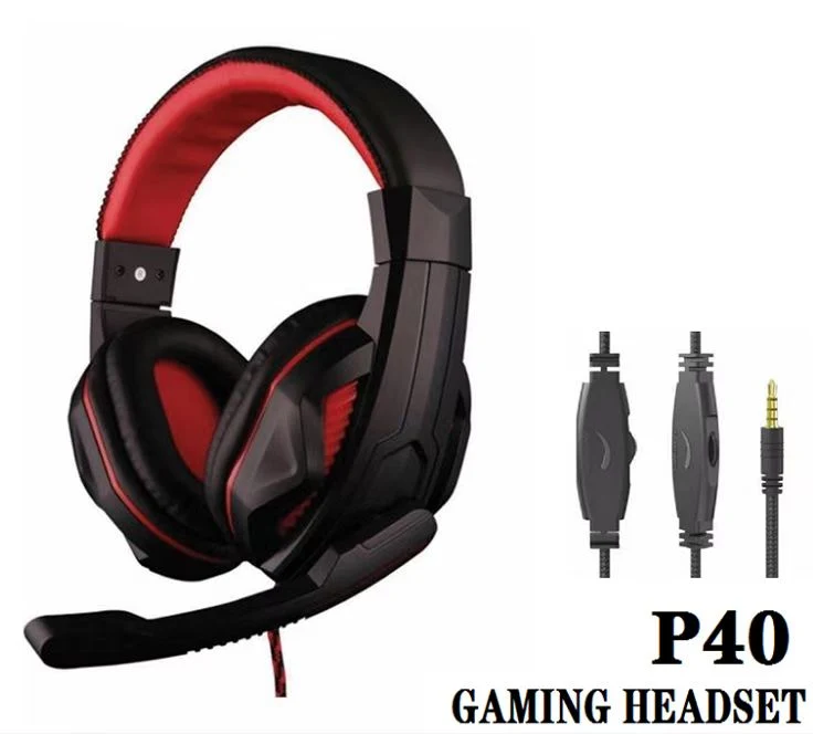 Factory Direct P40 Headset Black Red Ribbon Voice - Controlled Wired Headphones