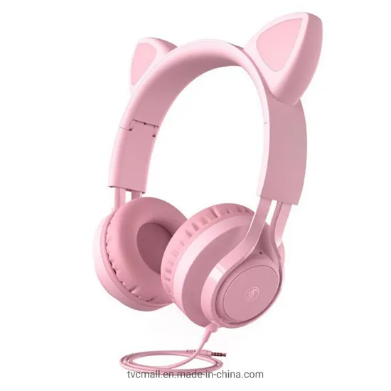 Fingertime Cute Cat Ear Decor Headset Wired Stereo Sound Headphones Girl Kids Earphones 