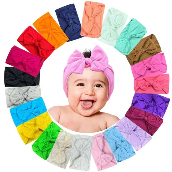 New Custom Headband Bow Headwrap Top Nylon Stretch Baby Waffle Top Fancy Hair Band Colors Elastics Handmade Hair Accessories 