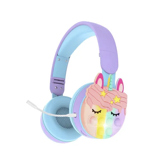 New Design Baby Kids Fidget Toys Push Bubble Cover Unicorn Design Wireless Earphone Headphone 