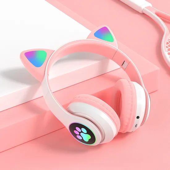 New Design Unique Wireless Headphone with Cat Ear Design RGB Gaming Light Bluetooth Headset for Children Adult Computer Phone 