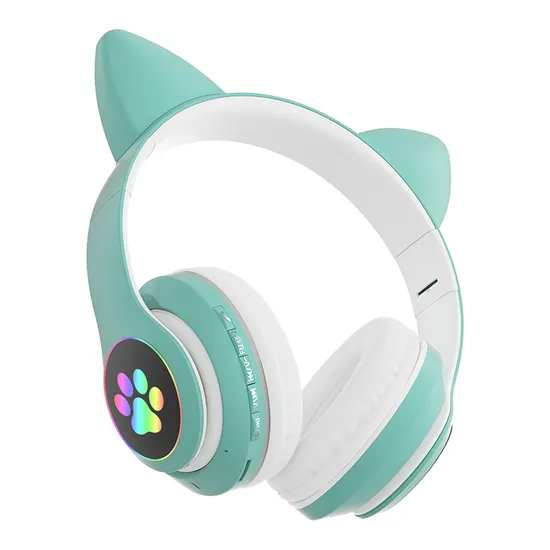 New Bt5.0 Kids Pink Cute Cat Ear Wireless Stereo Sports Headset Foldable Waterproof Stn