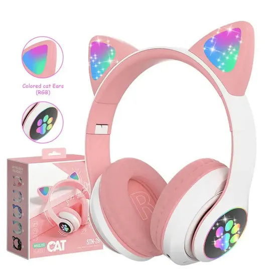 Flash Light Cute Cat Ear Headphones Wireless with Mic Can Close LED Kids Girls Stereo Phone Music Blue Tooth Headset Gamer Gift 